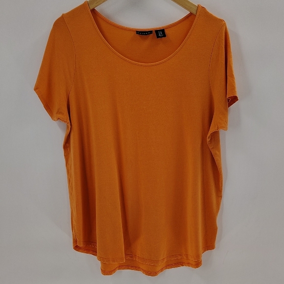Tahari Orange Pullover Top Size 1X Stretch Basic Tee Shirt Sleeve - Picture 1 of 5